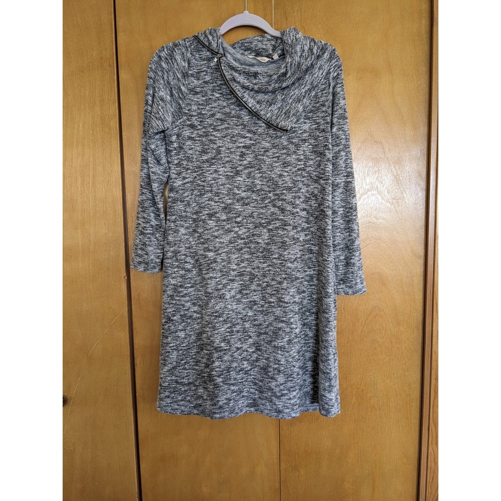 Soft Surroundings Gray Space Dye Cowl Neck Zip Knit Dress PM Petite Medium 3AW12
